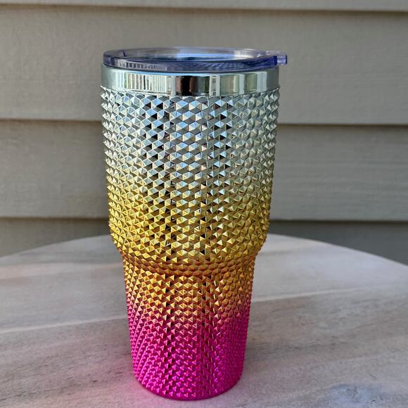 New Rainbow Textured Tumbler Metallic Ombre Slide Lid Top New - Picture 1 of 9